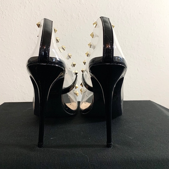 Clear Gold Studded Stiletto Heels - Picture 2 of 5
